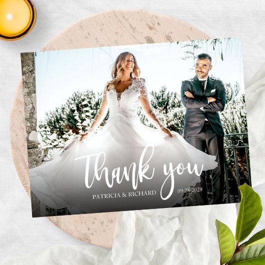 Foto Elegant Calligraphy Wedding Vielen Dank Postkarte