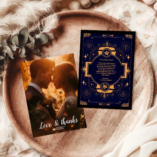 Foto Elegant Celestial Wedding Dankeskarte