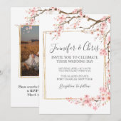 Foto Elegant Cherry Blossom QR Code Hochzeit Einladung (Vorne/Hinten)