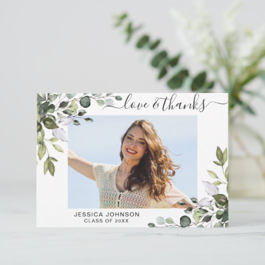 FOTO Elegant Eukalyptus Grüne Abschluss Dankeskarte (Stehend Vorderseite)
