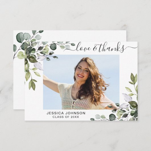 FOTO Elegant Eukalyptus Grüne Abschluss Dankeskarte (Vorne/Hinten)