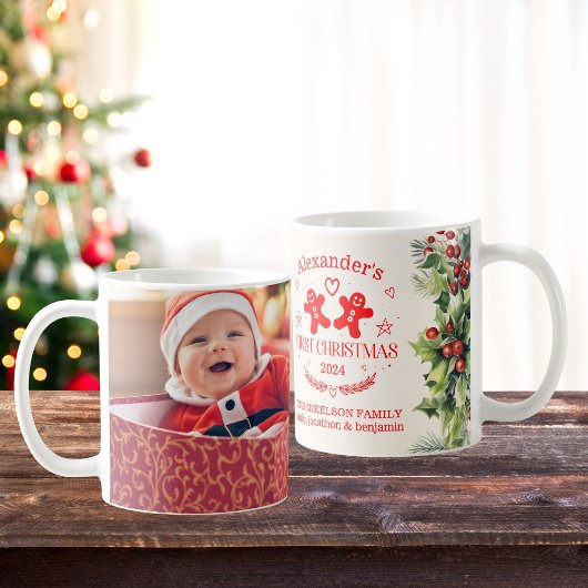 Foto Elegant Floral Baby's First Christmas Kaffeetasse