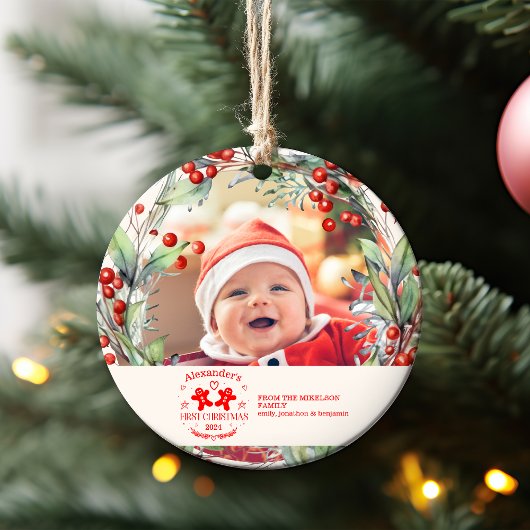 Foto Elegant Floral Baby's First Christmas Ornament