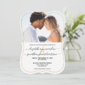 Foto Elegant Gold Black Script Feierliche Hochzeit Einladung (Stehend Vorderseite)