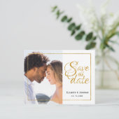 Foto Elegant Gold Script Formal Save the Date ZZ Ankündigungspostkarte (Stehend Vorderseite)