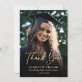 Foto Elegant Modernes Script Black Gold Abschluss Dankeskarte (Vorderseite)