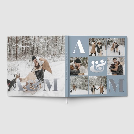 Foto Elegant Monogram Blue Gästebuch (Voll)