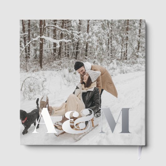 Foto Elegant Monogram Blue Gästebuch (Rückseite)