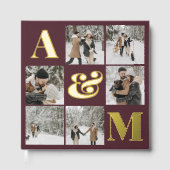 Foto Elegant Monogram Burgundy Wedding Gästebuch (Vorderseite)