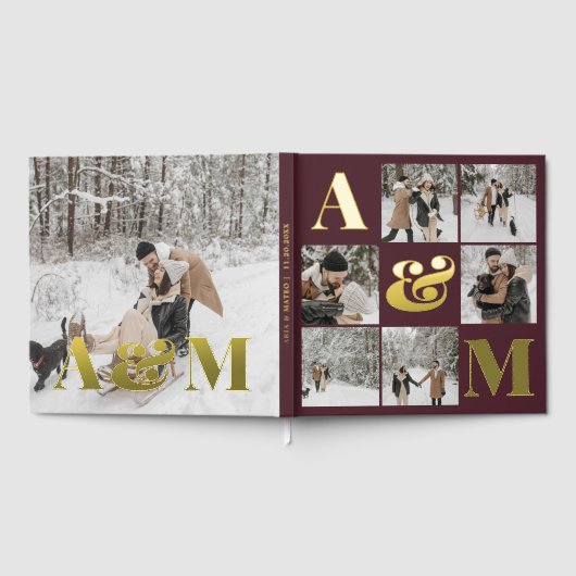 Foto Elegant Monogram Burgundy Wedding Gästebuch (Voll)