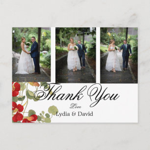 Foto Elegant Orange Floral Wedding Vielen Dank Postkarte