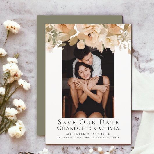 Foto Elegant Peach Floral Save the Date Hochzeit