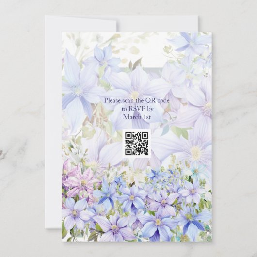 Foto Elegant Periwinkle Clematis QR Code Wedding Einladung (Rückseite)