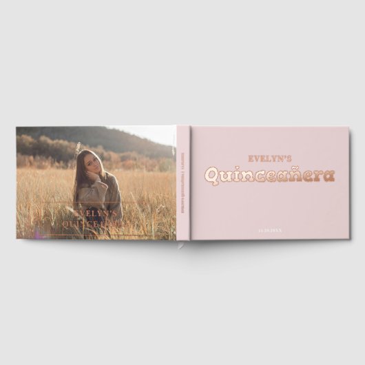 Foto Elegant Rosa Geburtstag Quinceanera Gästebuch (Voll)