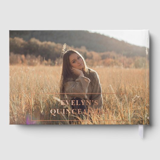 Foto Elegant Rosa Geburtstag Quinceanera Gästebuch (Rückseite)