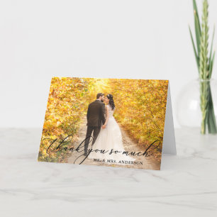 Foto Elegant Schöne kalligraphische Hochzeitsfalte Dankeskarte