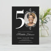 Foto Elegant Schwarz-weiß 50. Geburtstag Einladung (Stehend Vorderseite)