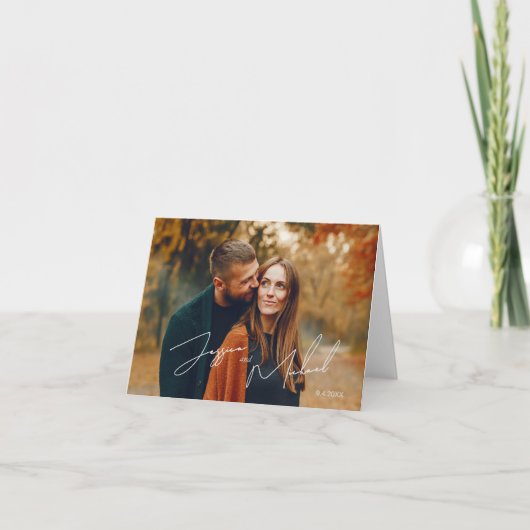 Foto Elegant Script Boho Wedding Dankeskarte (Vorderseite)