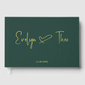 Foto Elegant Script Heart Green Gästebuch (Vorderseite)