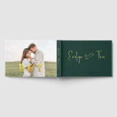 Foto Elegant Script Heart Green Gästebuch (Voll)