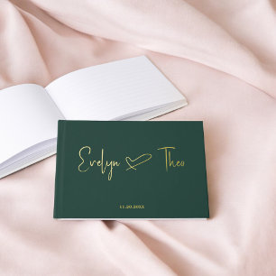 Foto Elegant Script Heart Green Gästebuch