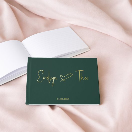 Foto Elegant Script Heart Green Gästebuch