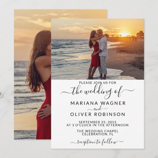 Foto Elegant Script Hochzeit Einladung (Vorne/Hinten)