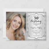 Foto Elegant Silver 50. Geburtstag Einladung (Vorderseite)