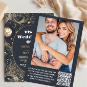 Foto Elegant Silver Gold Celestial Wedding Einladung