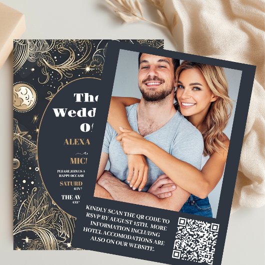 Foto Elegant Silver Gold Celestial Wedding Einladung