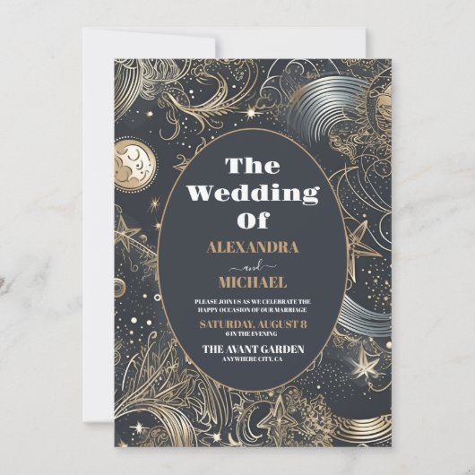 Foto Elegant Silver Gold Celestial Wedding Einladung (Vorderseite)