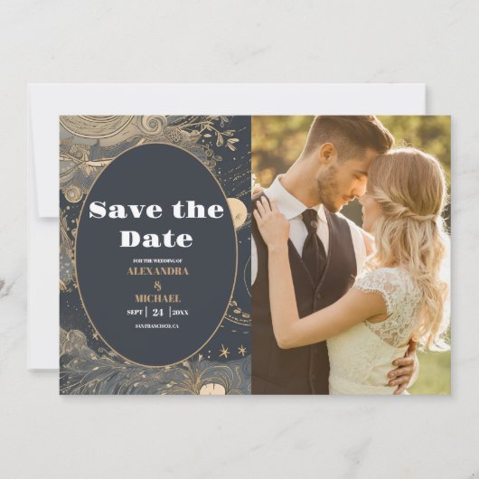 Foto Elegant Silver Gold Celestial Wedding Save The Date (Vorderseite)