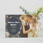 Foto Elegant Silver Gold Celestial Wedding Save The Date (Stehend Vorderseite)