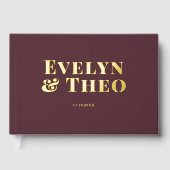 Foto Elegant Simple Burgundy Wedding Gästebuch (Vorderseite)