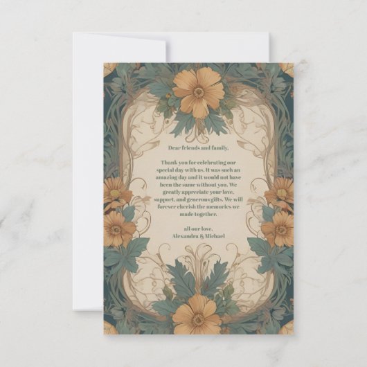 Foto Elegante Art Nouveau Floral Wedding Dankeskarte (Rückseite)