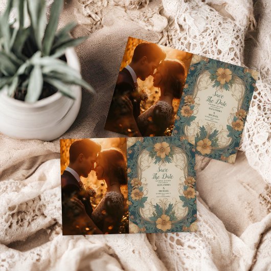 Foto Elegante Art Nouveau Floral Wedding Save The Date