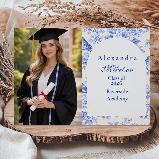 Foto Elegante Blaue Blumige Abschlussfeier Ankündigung