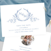 Foto, elegante blaue Monogramm Hochzeit speichern