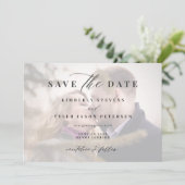 Foto elegante Drehbuch einfache moderne Hochzeit Save The Date (Stehend Vorderseite)