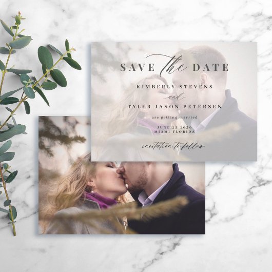 Foto elegante Drehbuch einfache moderne Hochzeit Save The Date