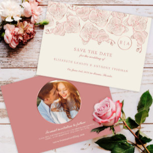 Foto, elegante Dusty Rose Blumenhochzeit Save The Date