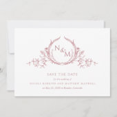 Foto, elegante Dusty Rose Monogram Wedding Save The Date (Vorderseite)