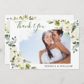 FOTO Elegante Eukalyptus Weißer Rosen Blütenblättr Dankeskarte (Vorne/Hinten)