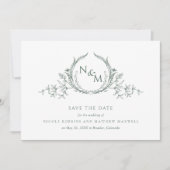 Foto, elegante grüne Monogramm-Hochzeit Save The Date (Vorderseite)