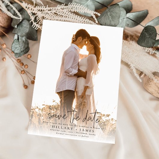 Foto Elegante Kalligrafie Hochzeit Speichern Sie d Einladung