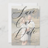 Foto elegante Kalligraphie Drehbuch moderne Hochze Save The Date (Vorderseite)