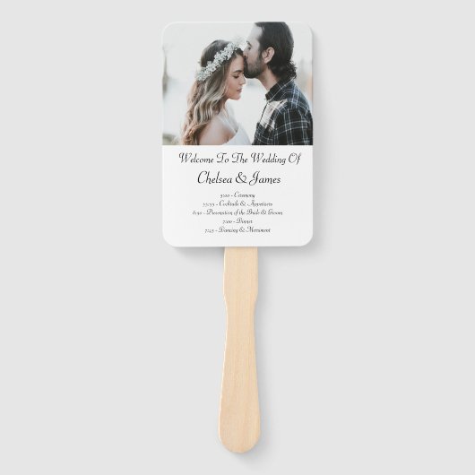 Foto Elegante Kalligraphie Hochzeitsprogramm Hand Fächer (Vorderseite)