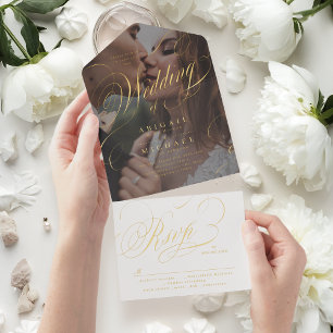 Foto elegante klassische Kalligrafie Vintage-Hochz All-in-One-Einladung