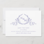 Foto, elegante Lila Monogramm-Hochzeit Save The Date (Vorderseite)