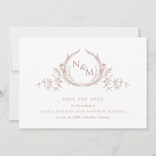 Foto, elegante Pfirsicheier-Monogramm-Hochzeit Save The Date (Vorderseite)